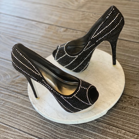 Peep Toe Crystal Studded High Heel Stiletto Pumps - Picture 6 of 6